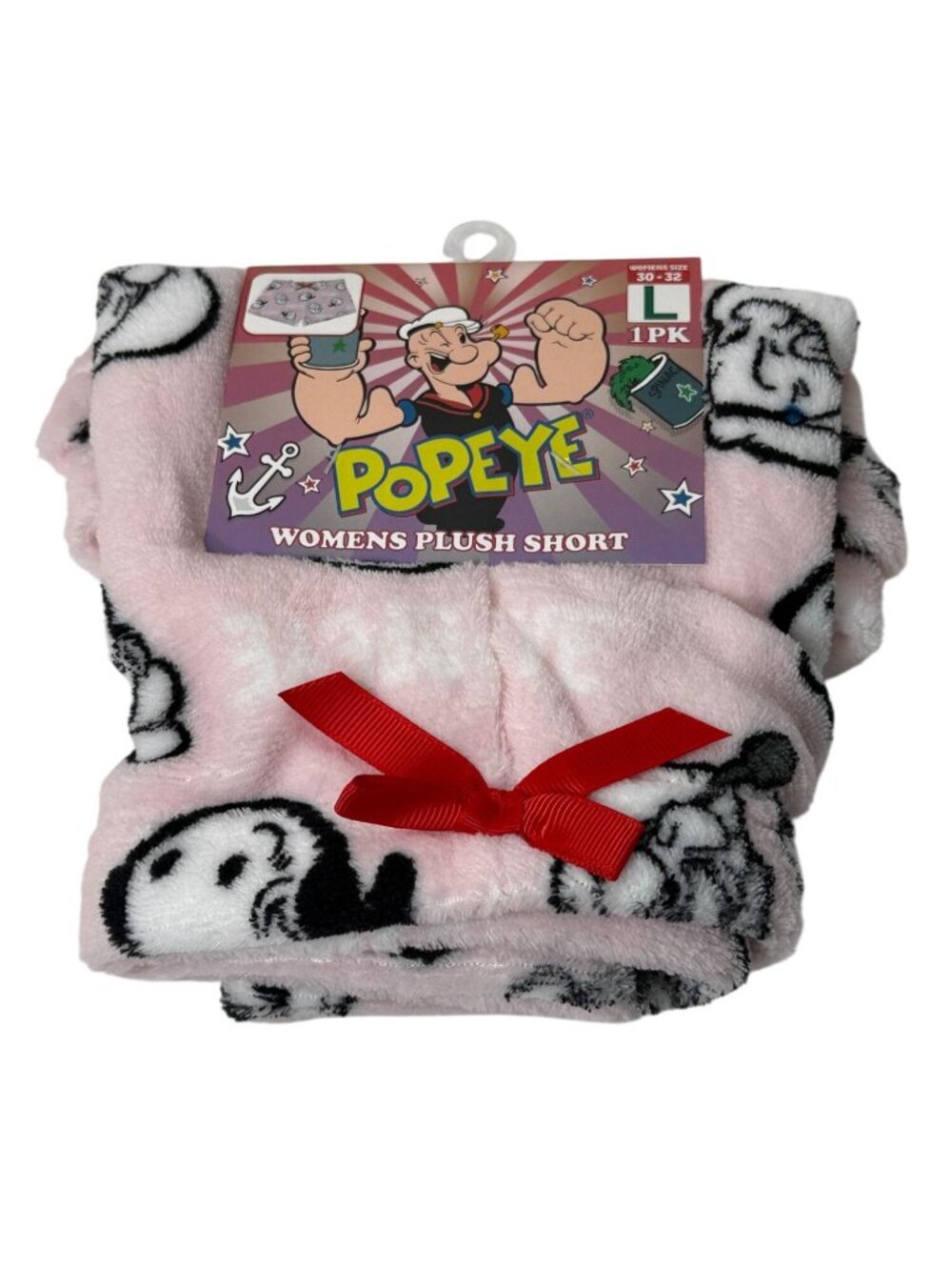 Popeye Plush Lounge Sleep Shorts Pink Cartoon Womens Large NWT